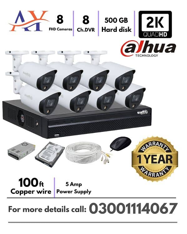 slitely used dahua dmss 5 cameras and dvdr of  8 chanels with cable 0