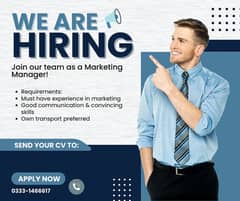 We are hiring A marketing Manager