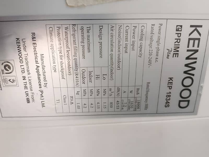 Kenwood inverter ac 1.5 ton just cool 7