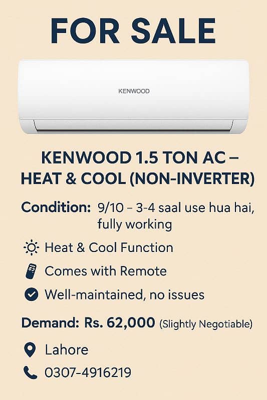 Kenwood 1.5 Ton AC – Heat & Cool (Non-Inverter) 0