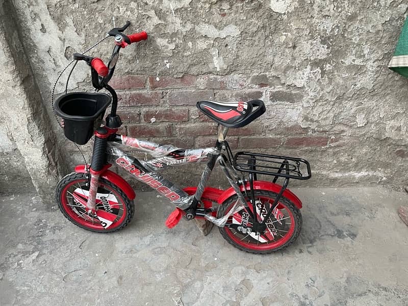 Stylish Red & Black Kids Bicycle, Rear Carrier & Front Basket 0