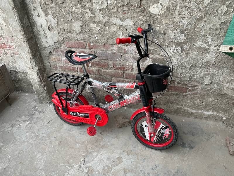 Stylish Red & Black Kids Bicycle, Rear Carrier & Front Basket 4