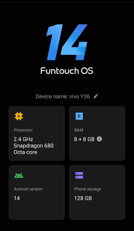 Vivo Y36 128gb for sale dha2 12