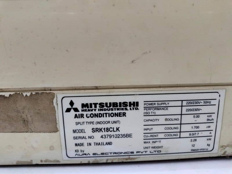 Mitsubishi ac 1.5 ton my number 03392001741 2