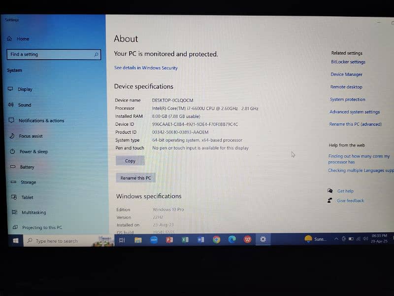 Hp Probook i7 6th Gen 8/1256 for Sale 0