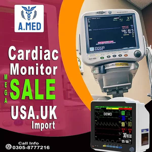 Cardiac Monitor, ICU Monitor, Portable BP Patient monitor UK Imported 13