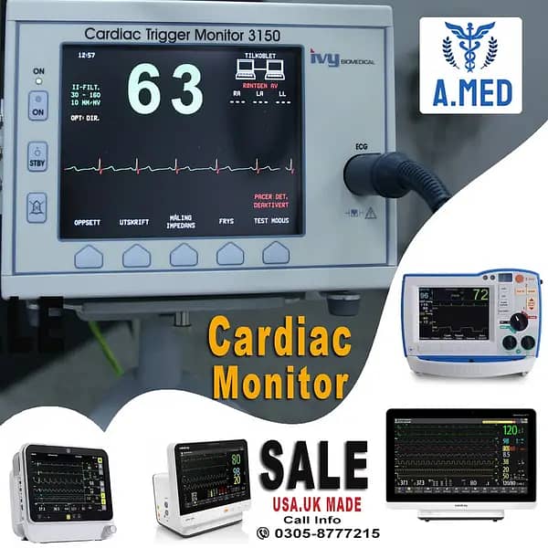 Cardiac Monitor, ICU Monitor, Portable BP Patient monitor UK Imported 15
