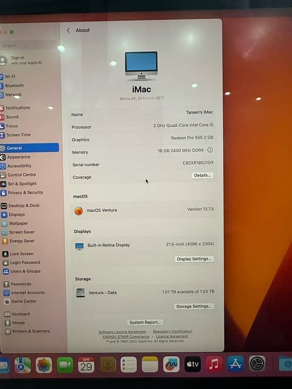 Apple iMac 2017 Machine version 5