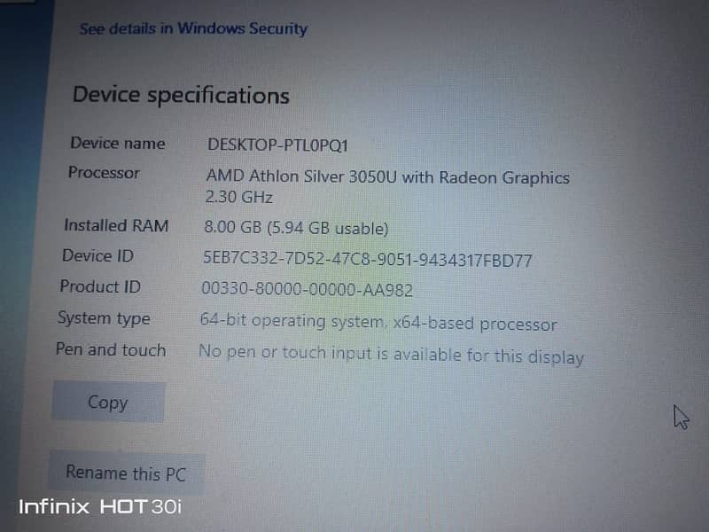 AMD Athlon Silver 3050u With Redeon Graphics 2.30 GHz hp laptop 5
