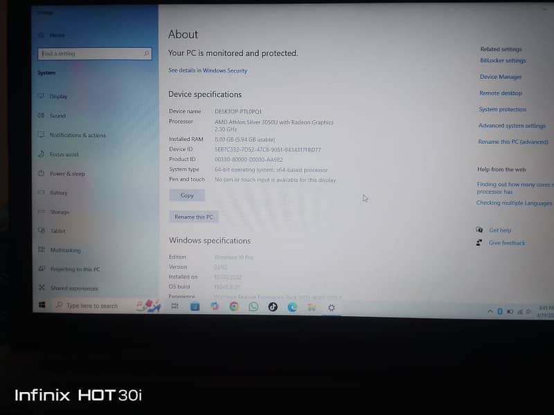 AMD Athlon Silver 3050u With Redeon Graphics 2.30 GHz hp laptop 6