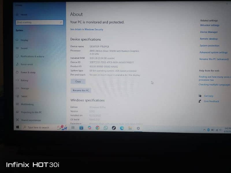 Amd Athlon silver 3050u with Redeon Graphics 2.30 GHz 7