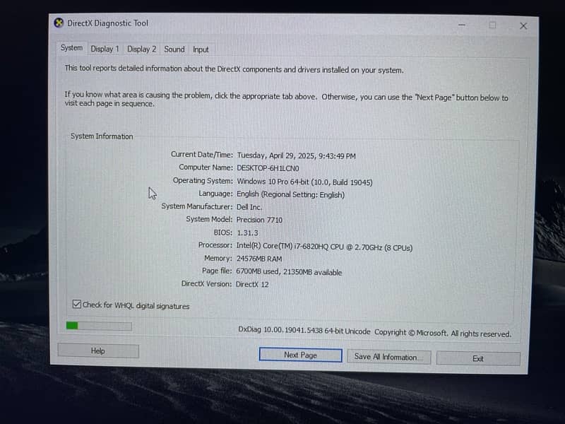 Dell Core i7 6th Gen With 4GB Nvidia 3