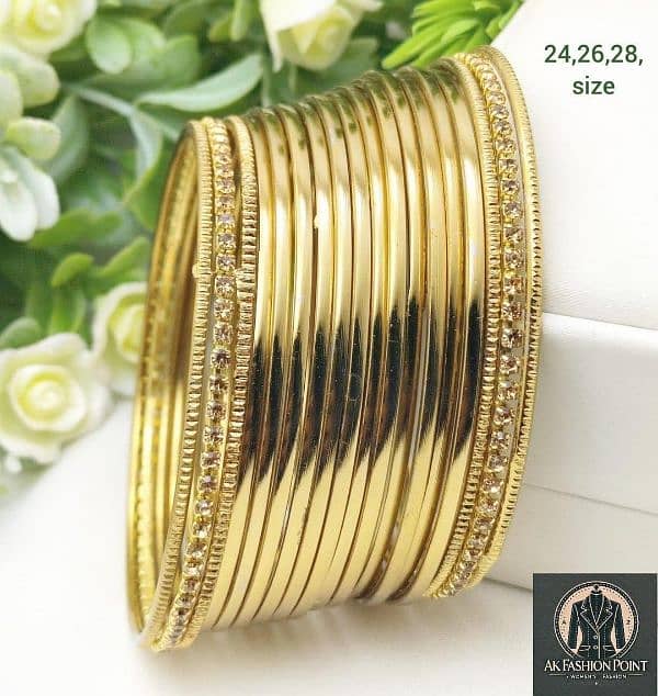 8 Pcs Gold Plated Indian Design Kara Bangle Set with Gemstone 2