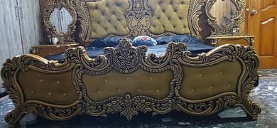 Luxury Double Bed (FREE MATTRESS), 2 Mirror Side tables, 1 dressing