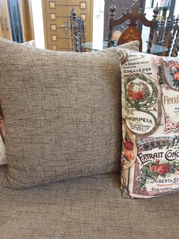 L shape 7 seater velvet cushions jute fabric + solid wood centre table 7