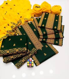 3 pcs women's unstitched Cotton Embroidered  Suit