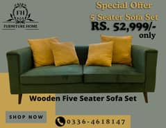 5 Seater Sofa Solid Kikar Frame, Imported Velvet Fabric.