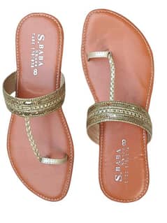 Stylish Golden PU Leather Kolapuri Chappal For Women