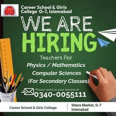 Required Maths , Physics  & Computer Science Teachers For School