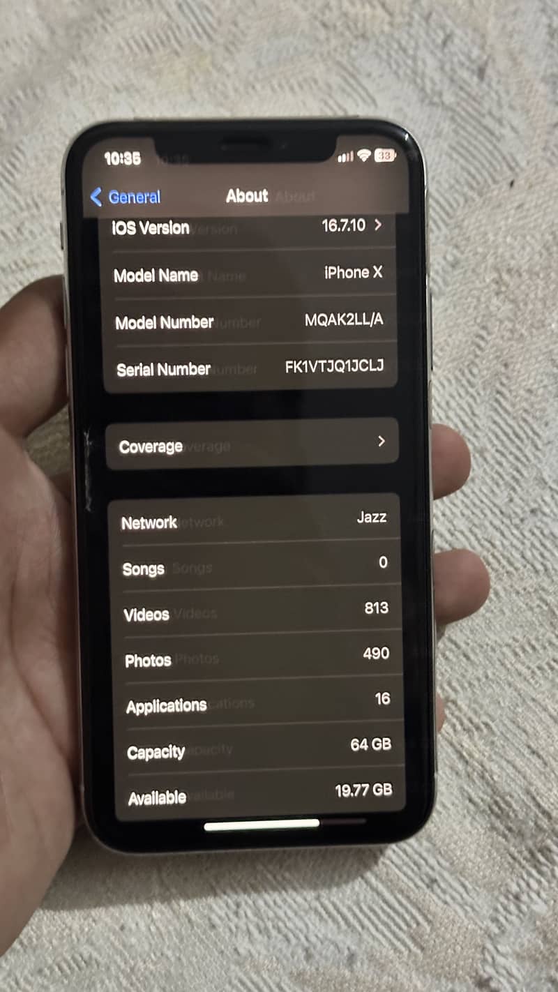 I phone x pta approved 64 gb battery health 100% only battery change 3