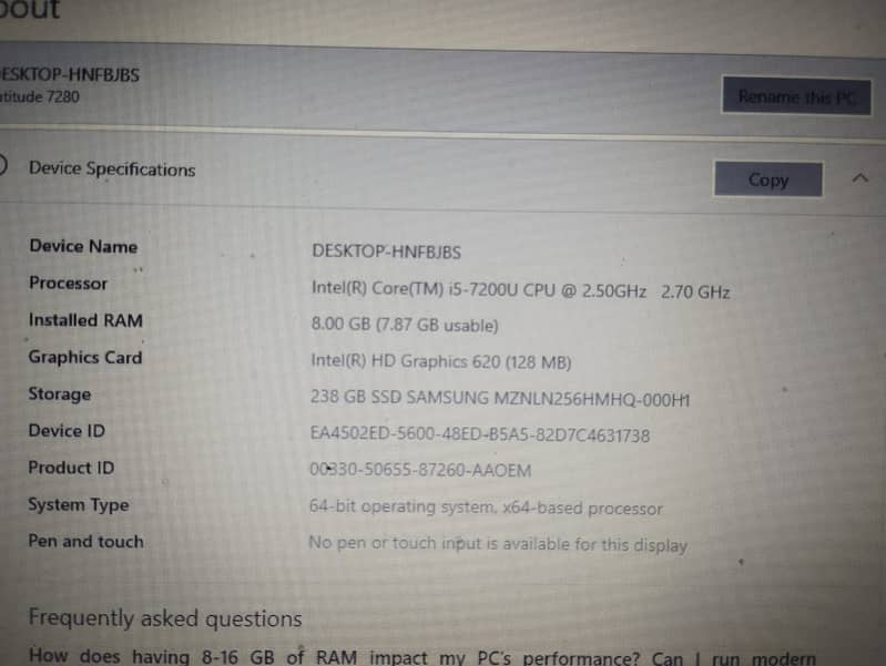 DELL LATITUDE  Intel(R) Core(TM) i5-7200U 8/238/128 GB Looks like new 2