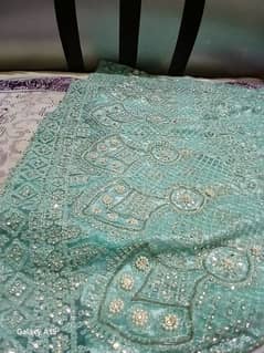 Premium Sea Green Embroidered /Peach & Gold Perfection Party Wear dres