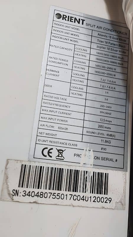 Orient AC indoor unit only 3