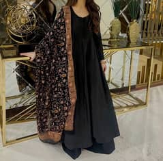 Black Silk Dress, Wide-Leg Plazo & Embroidered Dupatta
