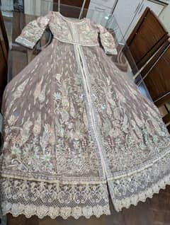 net maxi with silk lehnga and net dupatta