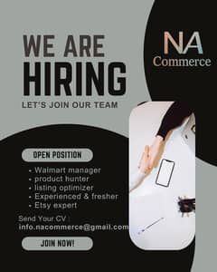 E-Commerce Staff required: Walmart, Amazon, TikTok , eBay & Etsy
