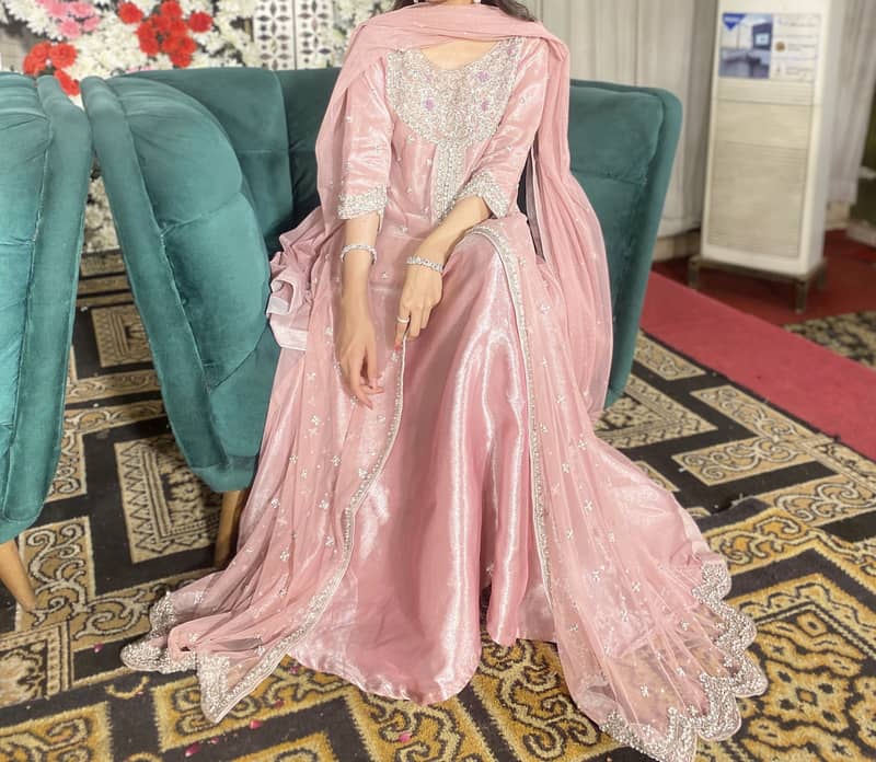 Brand New Pink Maxi Dress with Dupatta for Sale 0