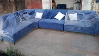 Modern L-Shaped Velvet Sofa Set in Royal Blue