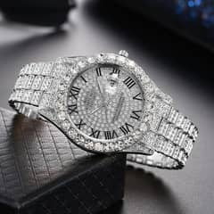 Men's diamond face roman scale steel watch