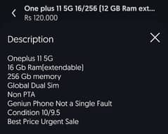 10/9 cond. One plus 11 5G for sale