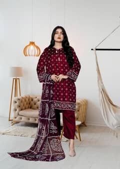 stylish women stitched printed suit 3 pcs set in silk purple