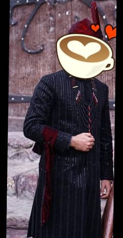 one time used Black sherwani / sherwaani for groom with Turban /Kullah