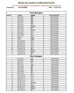All bumpers Honda, Toyota and Suzuki available