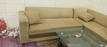 7 seater coner sofa set with glass wooden table