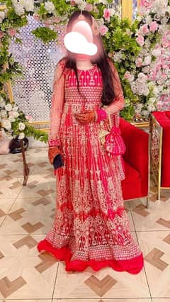 Bridal long Pink Maxi with trouser and long Dupatta