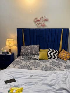 King size BED New Design Dark Blue Colour With Side Tables