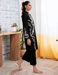 2 pcs women's stitched linen printed shirt and trouser
