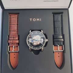 men's stainless steel watch -3 pcs with 2 straps and qurtaz movement