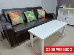 5 Seater Leather sofa + 2 tea tables for sale
