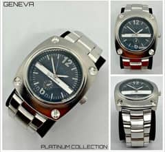 Mens  ELAGANT Large Square Silver Premium Fashion  WATCH  "GENEVA".
