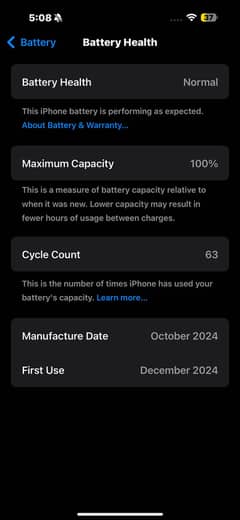 IPhone 16 pro max 256gb 100% batery health just 63 cycle count