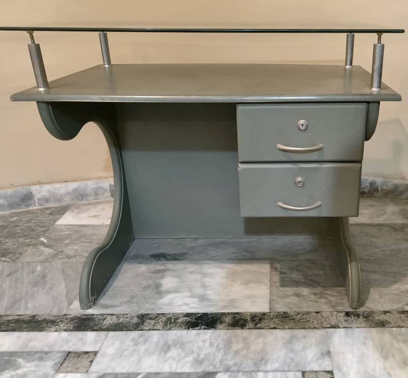 Table with glass top and drawers (sage/grey), counter / table 0