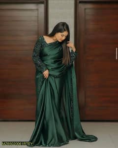 2 pcs women's Shamoz silk sequins embroidered unstitched saree