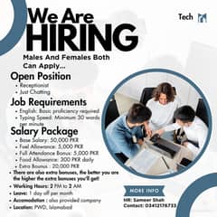 We are Hiring/ Males and Females both can Apply