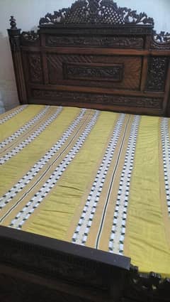 wooden  bed with 2 side tables showcase and dressing with stoll