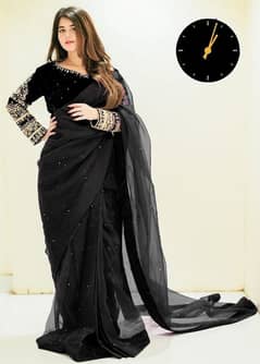 Stuning Redish mahroon Embroidered Chiffon Stitched Saree _PCS Set